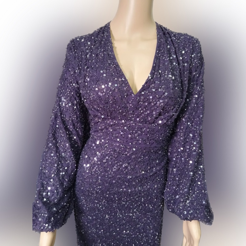 Mac Duggal Sequin Long Sleeve Tulle Gown - Picture 4 of 9